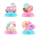 Größentabelle für Donut-Waben-Tischdeko zur Kindergeburtstag-Party-Dekoration - Waben Aufsteller 4er Pack