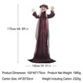 Detailed size chart for 175cm Halloween standing witch with purple mesh robe and hat - Standing Witch With Swinging Hands