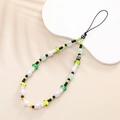 Kleurrijke beer en paddenstoel kralen telefoonkoord met groene en gele glazen kralen - Groene Paddenstoel (K051)