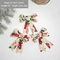 Pack of 3 beige linen Christmas tree bows with vintage red truck print 10x15cm - Beige Vintage Car (Pack of 3)