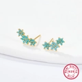 925 sterling silver flower stud earrings in gold finish with turquoise petals - 925 Silver / Gold Turquoise