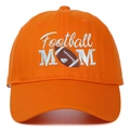 Detail of high-quality Football MOM white embroidery on orange cotton baseball cap - Orange