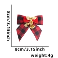 Red and black plaid Christmas bow with golden bells and holly detail for tree decor - Bells Bow / Red + Flocked Gold Leaf