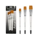 Flat nylon oil paint brush set with white wooden handles in 3/4", 1", and 1.5" sizes - White Silver (HB6615-5) / Set of 3 (3/4", 1", 1.5")