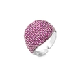 Anello regolabile in argento con superficie a cupola e zirconi rosa acceso incastonati - Aperto Regolabile / Base Argento Zirconia Rossa