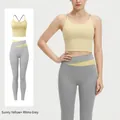 Yoga-Set für Damen: Sport-BH in Sonnengelb und High-Waist-Leggings in Nashorn-Grau - S / Oberteil Und Unterteil / Sonnenlichtgelb + Rhino-Grau