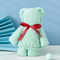 Mint green coral fleece towel folded into a bear shape with a red Just for you ribbon - Light Green Bear (without Packaging) / 30*30cm