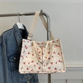 Sac cabas en toile blanc cassé à imprimé cerise avec doubles poches et bandoulière réglable - Blanc