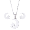 Minimalist silver stainless steel jewelry set featuring star and moon pendant and earrings - 005 Steel Color