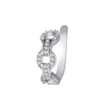Silver chain ear cuff featuring three linked rings paved with sparkling white zircons - Linked Buckle Style (F114)