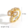 Bague cœur en acier doré avec zircons verts et détails de boutons de fleurs - US 7 / Style Zirconium Clair Coeur (TR4429)