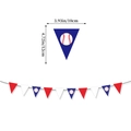 Detailweergave van baseball party vlaggetjes afmetingen: 10 cm breed en 12 cm hoog - Rood Wit en Blauw Honkbalvlaggetje