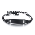 Adjustable kids stainless steel chain bracelet with matte black ID tag for engraving - 16+5cm / Black