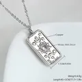 Collana con ciondolo sole in rame stile tarocchi retrò con zircone AAA e catena - Targhetta Quadrata Stella Luna (Placcato Oro Bianco) / Argento