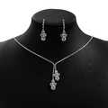 Silver bridal jewelry set with zircon flower necklace and matching tassel earrings - E4870-4 Silver Double Tassel Set