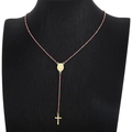 Bohemian rosary necklace with pink resin beads and golden titanium steel cross pendant - Pink (KN226277-HDJ)
