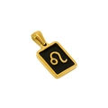 Golden Leo constellation square pendant necklace with black inlay and small diamond - Leo - Single Pendant
