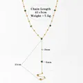Golden Y-shaped stainless steel necklace with blue evil eye beads and 15cm tassel - Chain length 41+5cm / Gold (D1279)