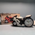 Creative motorcycle shaped alarm clock in black and white finish with retail box - White Racing Motorcycle Alarm Clock