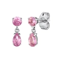 Elegant S925 silver earrings featuring pink round and teardrop crystal drops - Pink (Platinum Plated)