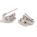 Minimalist double-layered irregular geometric stud earrings in polished silver steel - Silver