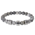 Pulsera de cuentas de piedra de mapa con espaciadores de acero inoxidable grabados para hombre - 1 Nombre / Piedra de Mapa