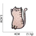 Detailed view of pink cat embroidery patch showing 5.4x4cm size and 1.1g weight - Pink Brown Striped Cat Patch (W17XM-068-07)