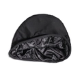 Black dual-layer men's sleep cap with knit exterior and smooth satin lining - Pullover Hat / Black