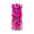 Pink Christmas ornaments with glossy and glitter finishes in a clear cylindrical box - Rose Red