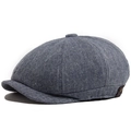 Berretto newsboy in tweed blu e bianco con finiture in pelle e fibbia metallica - Regolabile / Blu grigio