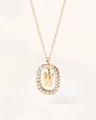 Collana in argento 925 placcata oro 18K con ciondolo lettera W pavé di diamanti - Stile ciondolo lettera W ovale con pavé di zirconi / Argento 925 / 50cm (40+5+5cm) / Oro