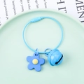 Detail of blue flower keychain with matching bell and screw lock cable ring on a tray - Wire Ring + Soft Flower + 22mm Bell / Blue