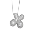 Silver-toned flower pendant necklace with pave-set crystals on a delicate box chain - Shape: Petal / Silver