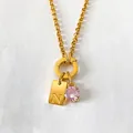 Stainless steel gold necklace with pink crystal and letter N pendant charm for DIY - Letter N