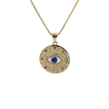 Goldene Evil Eye Halskette mit bunten Zirkonia-Steinen und feiner Box-Halskette - Stil 0392 Rundes Auge mit farbigen Steinen / Gold