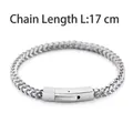 Pulsera de cadena tejida de acero de titanio plateado de 4mm con cierre cuadrado 17cm - 17cm / Color Acero