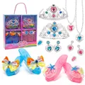Princess pretend play jewelry and shoes set with plastic heels and tiaras in a gift box - Blue/Orange Yellow Bow/SP02-9