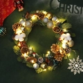 Christmas wreath with pine cones, cotton balls, baubles and warm LED light string - With LED Lights / 30cm / Gold