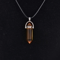 Zeshoekige amberkleurige kwarts hanger met zilveren metalen kap en zwart koord - Geel Glas