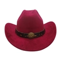 Chapeau de cowboy en daim rose fuchsia avec bande marron et ornement étoile dorée - Taille unique / Bordeaux