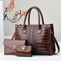 Set borsa a mano da donna marrone con motivo a coccodrillo e portafoglio coordinato - caffè