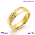 6mm gold-plated titanium steel ring with sparkling crystals for couples in size 6 to 10 - Zirconia Inlaid Gold Women's Ring (KR86747-K)
