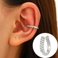 Silver cuff earring with sparkling cubic zirconia crystals for non-pierced ears - White K - U-Shape Diamond Design (A-695)