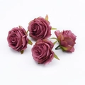 Set of four realistic dark pink silk rose heads for wedding decor on white background - Dark Red