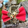 Red velvet Christmas bow with gold leaf and bell for cake decoration and holiday crafts - Christmas Bow 7