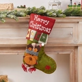 Calza di Natale con motivo renna 3D in rosso e verde per decorazione albero - Calza Patchwork Renna