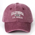 Detail of embroidered California 1850 Los Angeles text on washed cotton baseball cap - One Size / Burgundy