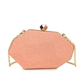 Elegant rose gold sequined hexagonal evening clutch bag with a gold metal chain strap - Pink