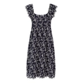 Navy blue floral embroidered midi dress with square neck and ruffle sleeves - XS / Navy Blue Print