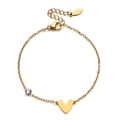 Minimalist gold stainless steel bracelet featuring a heart pendant and sparkling zircon - Heart Style (XN431-8)